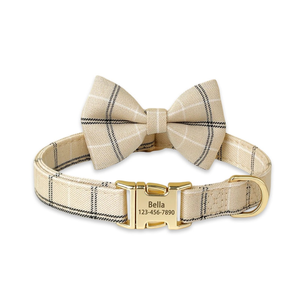 Customisable Plaid Bow Dog Collar  pet accessories YAG Boutique