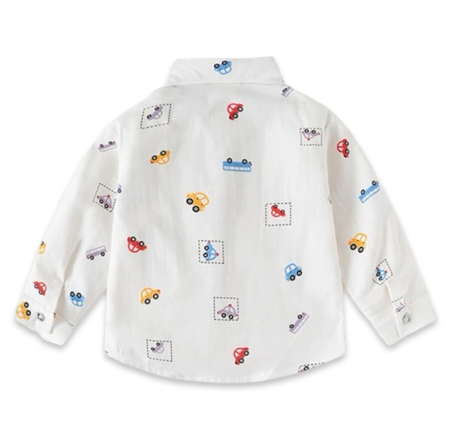 Boys Transport Print Long Sleeve Button Shirt  kids clothing YAG Boutique