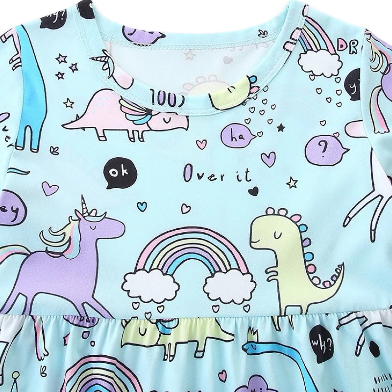 Pastel Unicorn & Dinosaur Rainbow Dress for Girls  girls clothing YAG Boutique