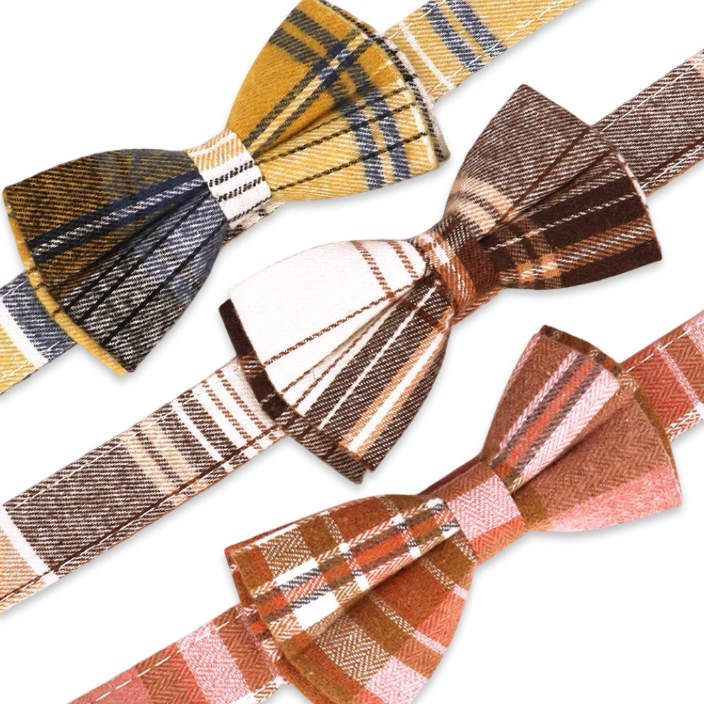 Personalised Plaid Dog Collar with Engraved Name Buckle & Bow Tie  pet accessories YAG Boutique