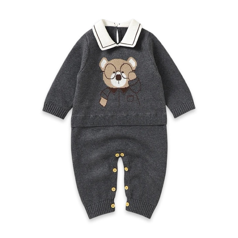 Teddy Bear Knit Baby Romper with Peter Pan Collar  kids clothing YAG Boutique