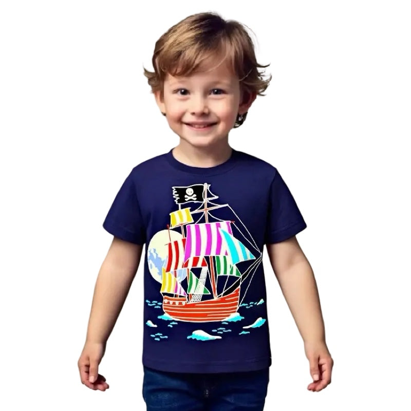 Kids Glow-in-the-Dark Pirate Ship T-Shirt  kids clothing YAG Boutique