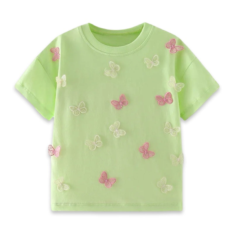 Girls Butterfly Embroidered Cotton Tee Shirt  girls clothing YAG Boutique