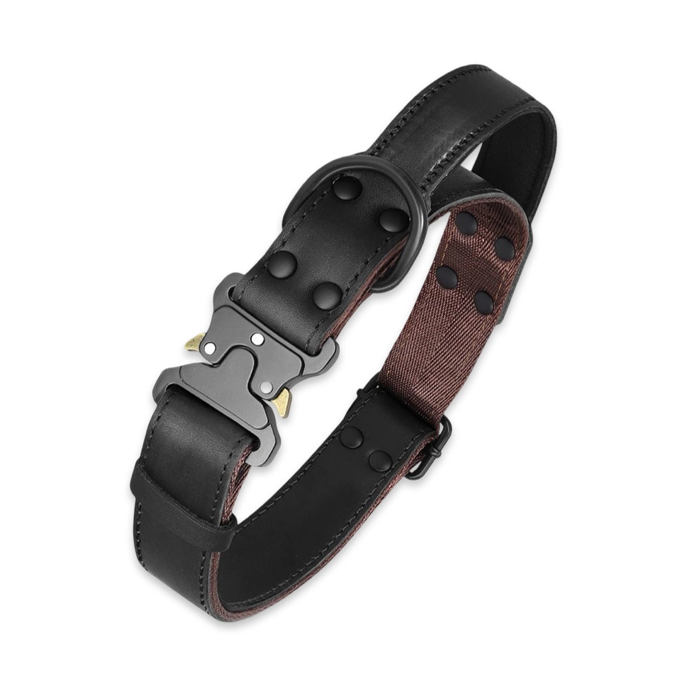 Tactical Heavy Duty Leather Dog Collar with Quick-Release Metal Buckle  pet accessories YAG Boutique