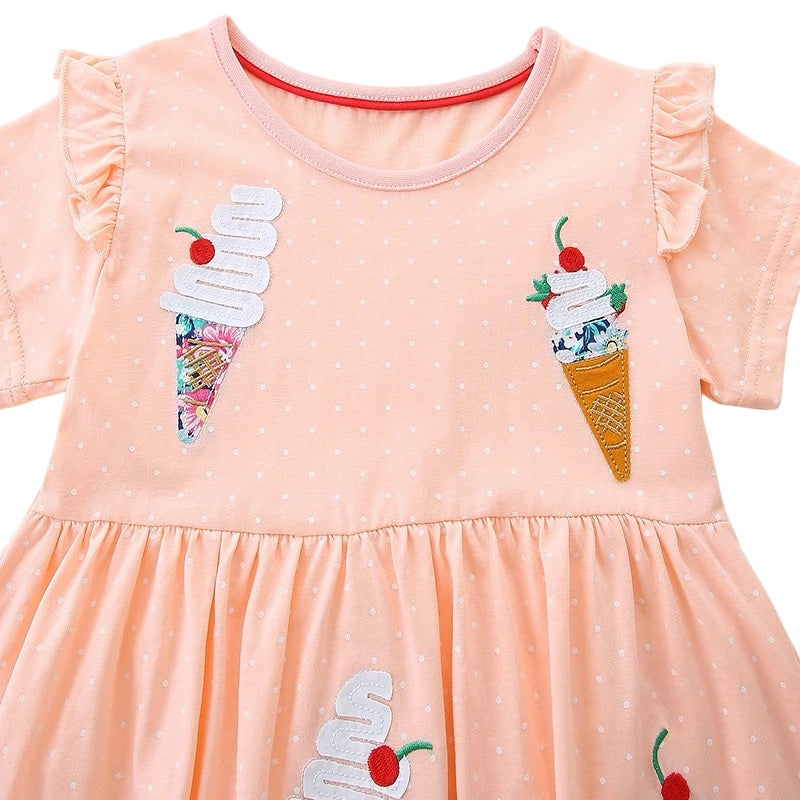 Peach Ice Cream Embroidered Summer Dress for Girls  girls clothing YAG Boutique