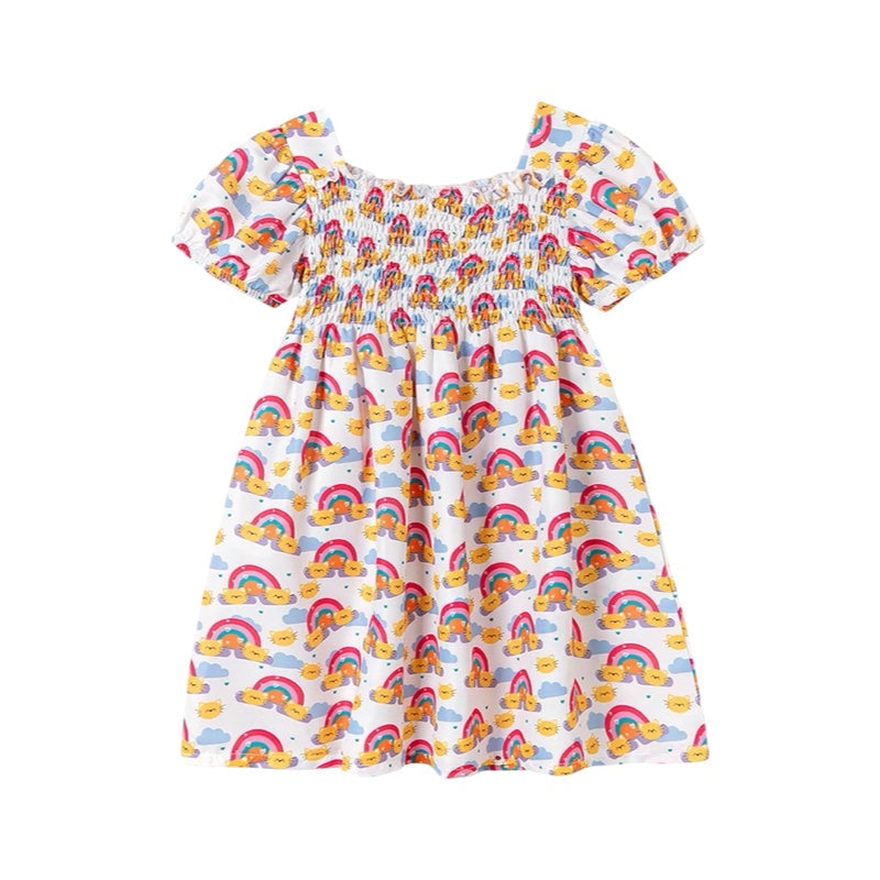 Girls Rainbow Sunshine Smocked Dress  girls clothing YAG Boutique