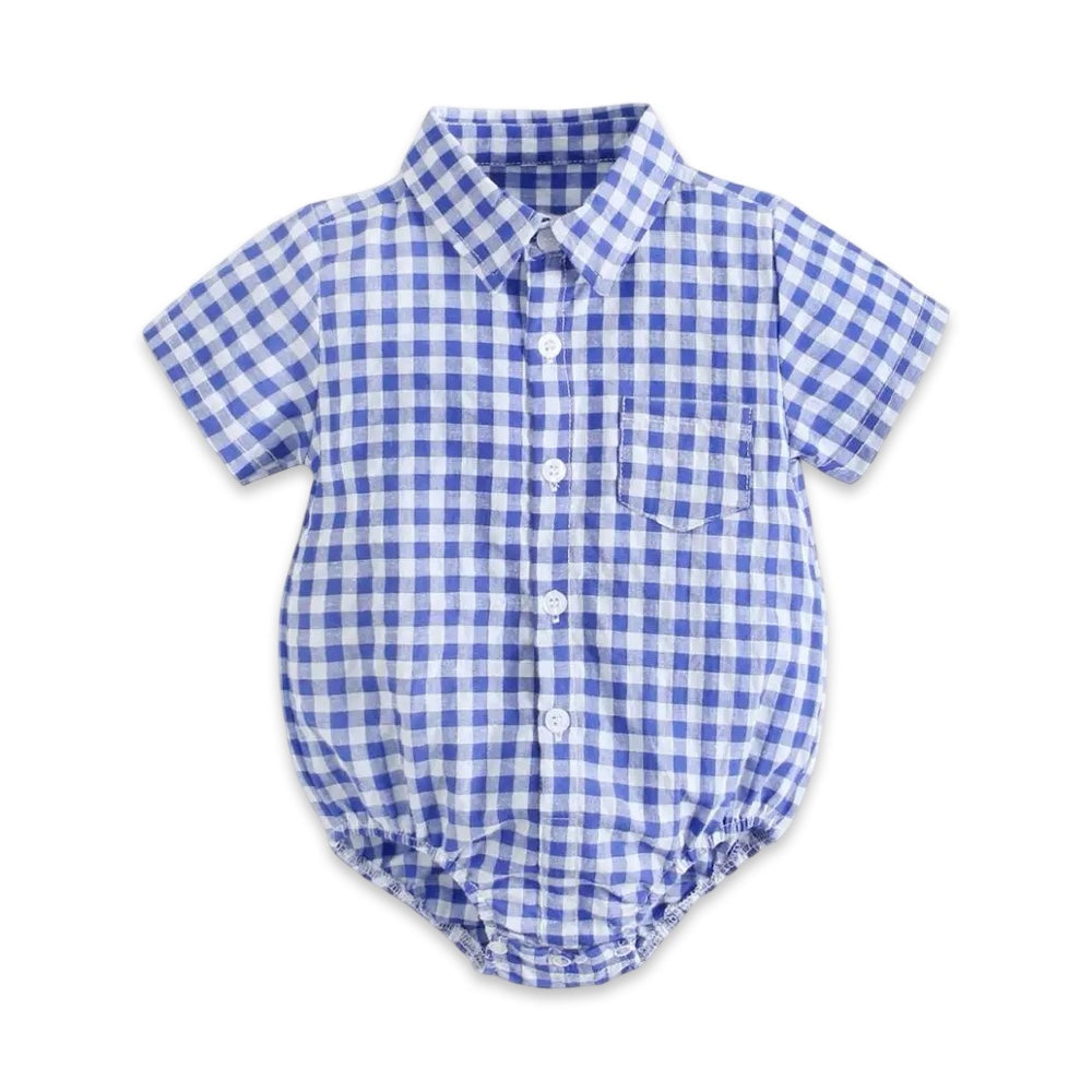 Baby Boys Gingham Button-Up Romper  baby clothing YAG Boutique