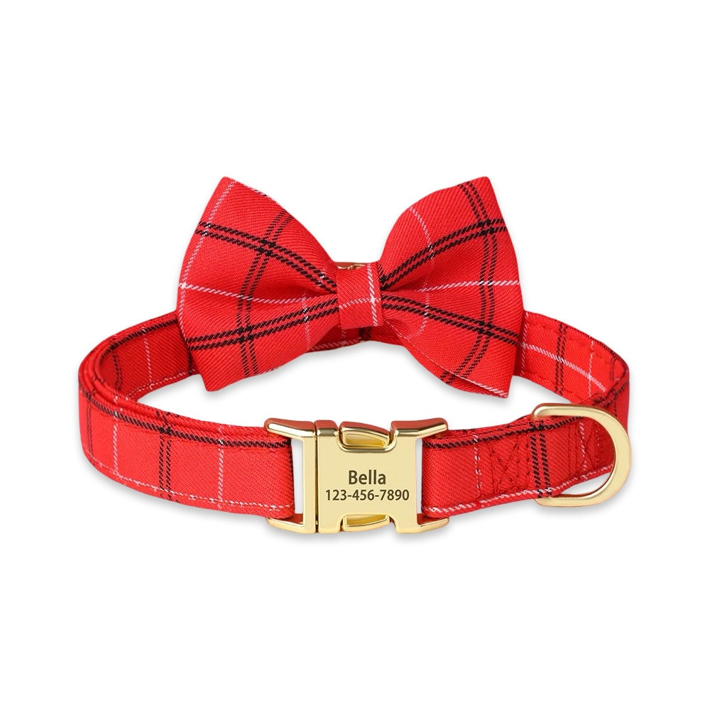Customisable Plaid Bow Dog Collar  pet accessories YAG Boutique