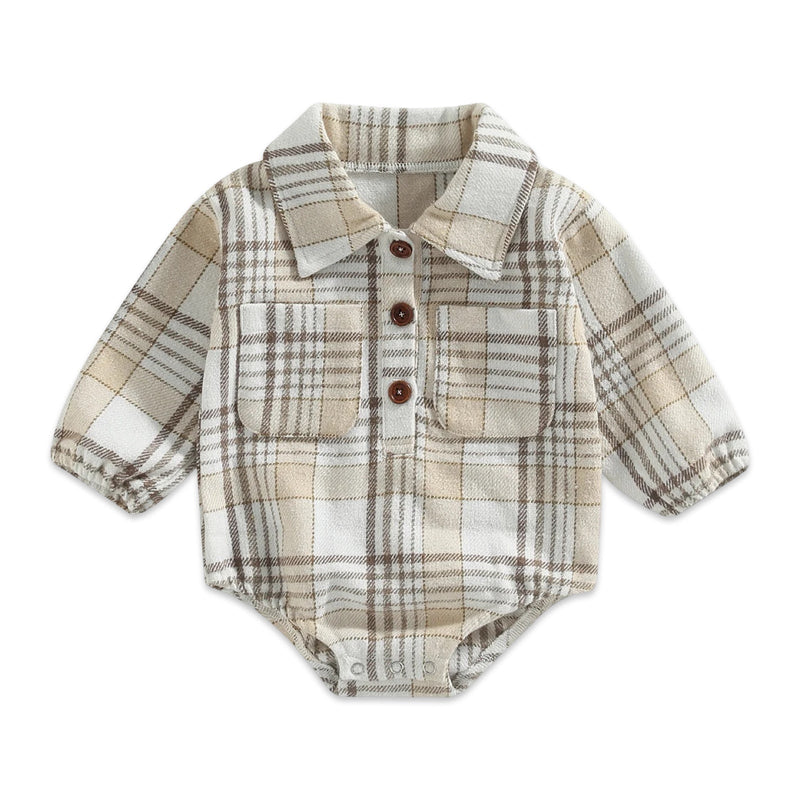 Baby Neutral Plaid Long Sleeve Romper  baby clothing YAG Boutique