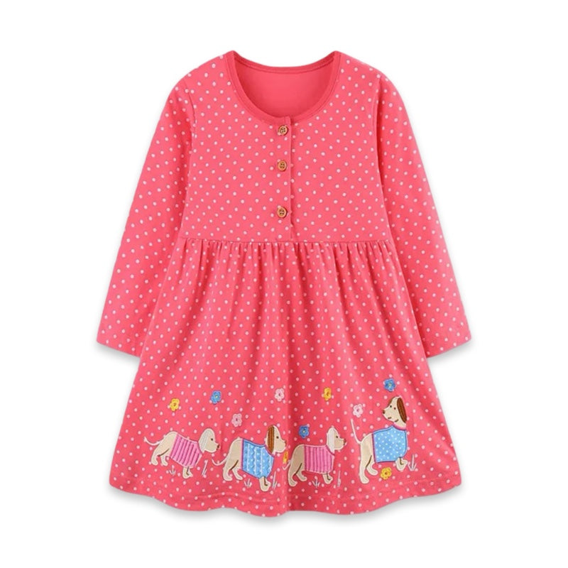 Pink Polka Dot Puppy Smock Dress  girls clothing YAG Boutique