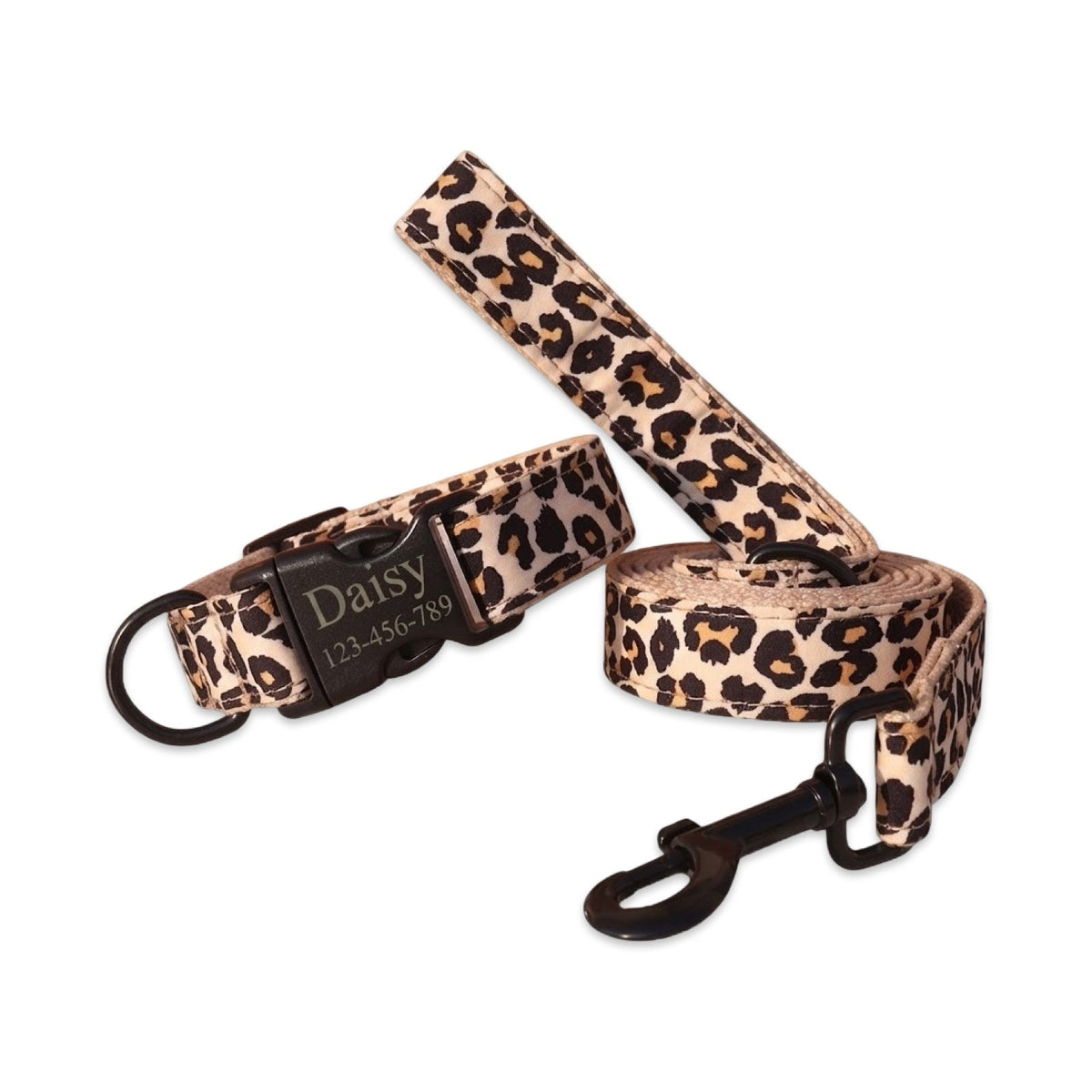 Personalized Leopard Print Dog Collar and Leash Set  pet accessories YAG Boutique
