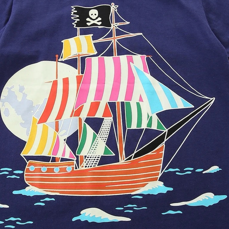 Kids Glow-in-the-Dark Pirate Ship T-Shirt  kids clothing YAG Boutique