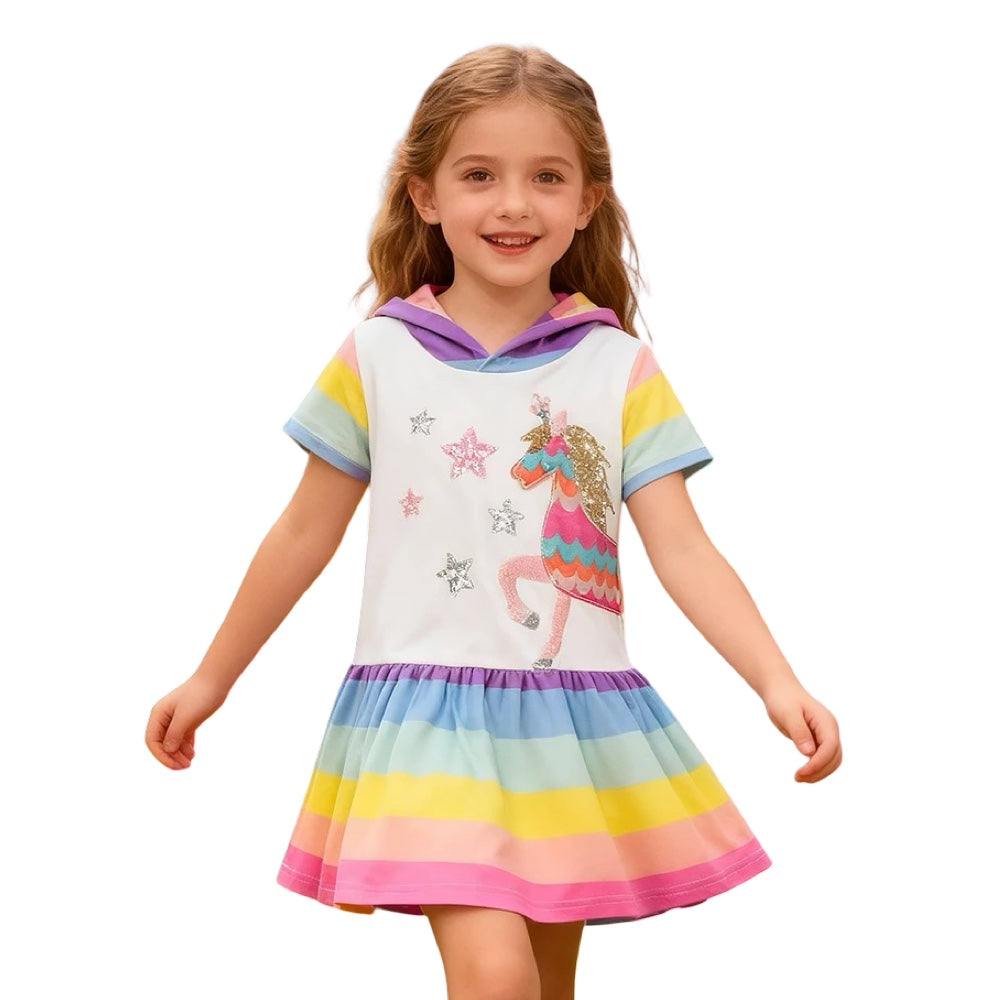 Rainbow Unicorn Hooded Dress for Girls  girls clothing YAG Boutique