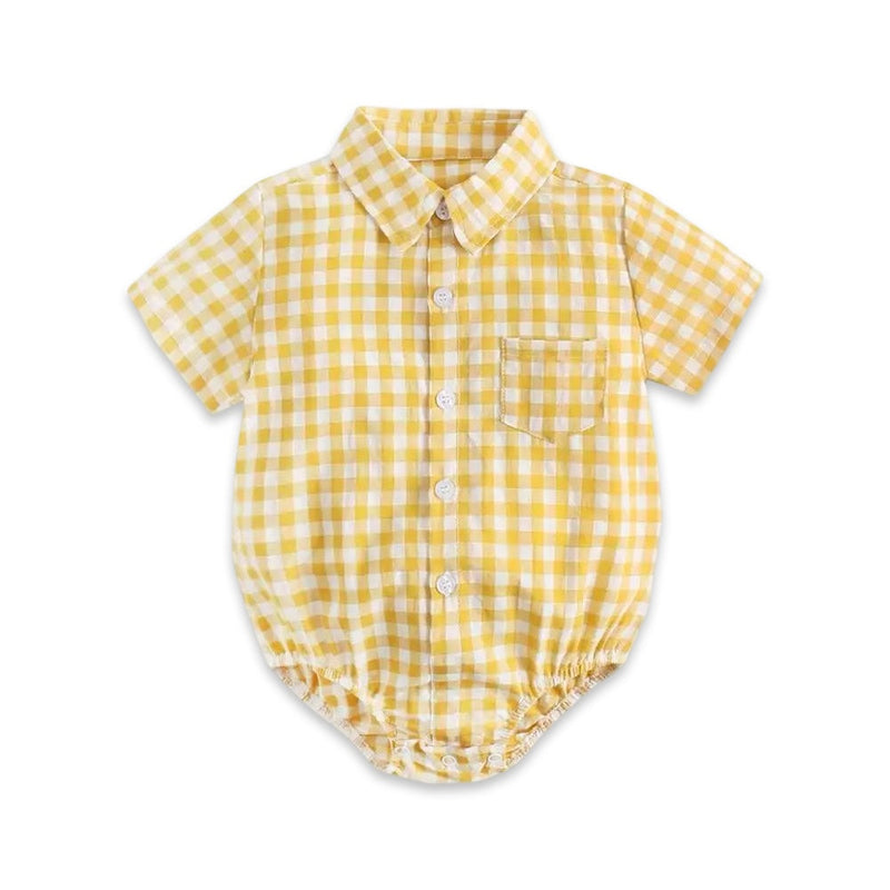 Baby Boys Gingham Button-Up Romper  baby clothing YAG Boutique