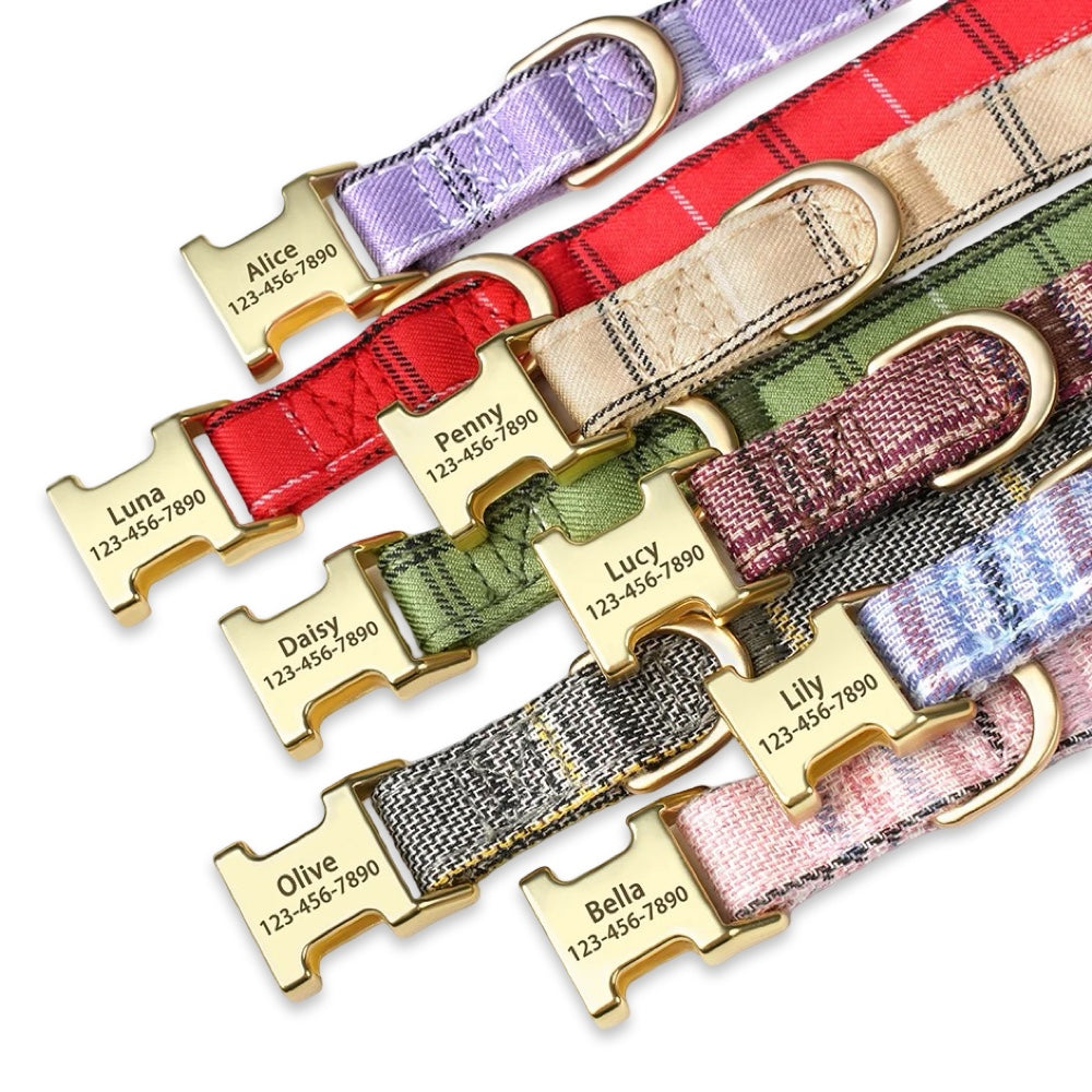 Customisable Plaid Bow Dog Collar  pet accessories YAG Boutique