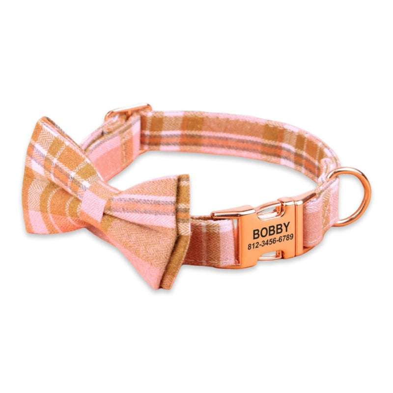 Personalised Plaid Dog Collar with Engraved Name Buckle & Bow Tie  pet accessories YAG Boutique