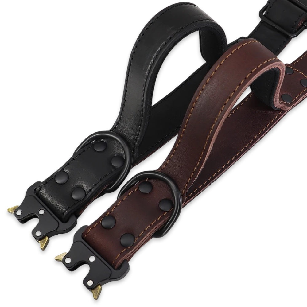 Tactical Heavy Duty Leather Dog Collar with Quick-Release Metal Buckle  pet accessories YAG Boutique