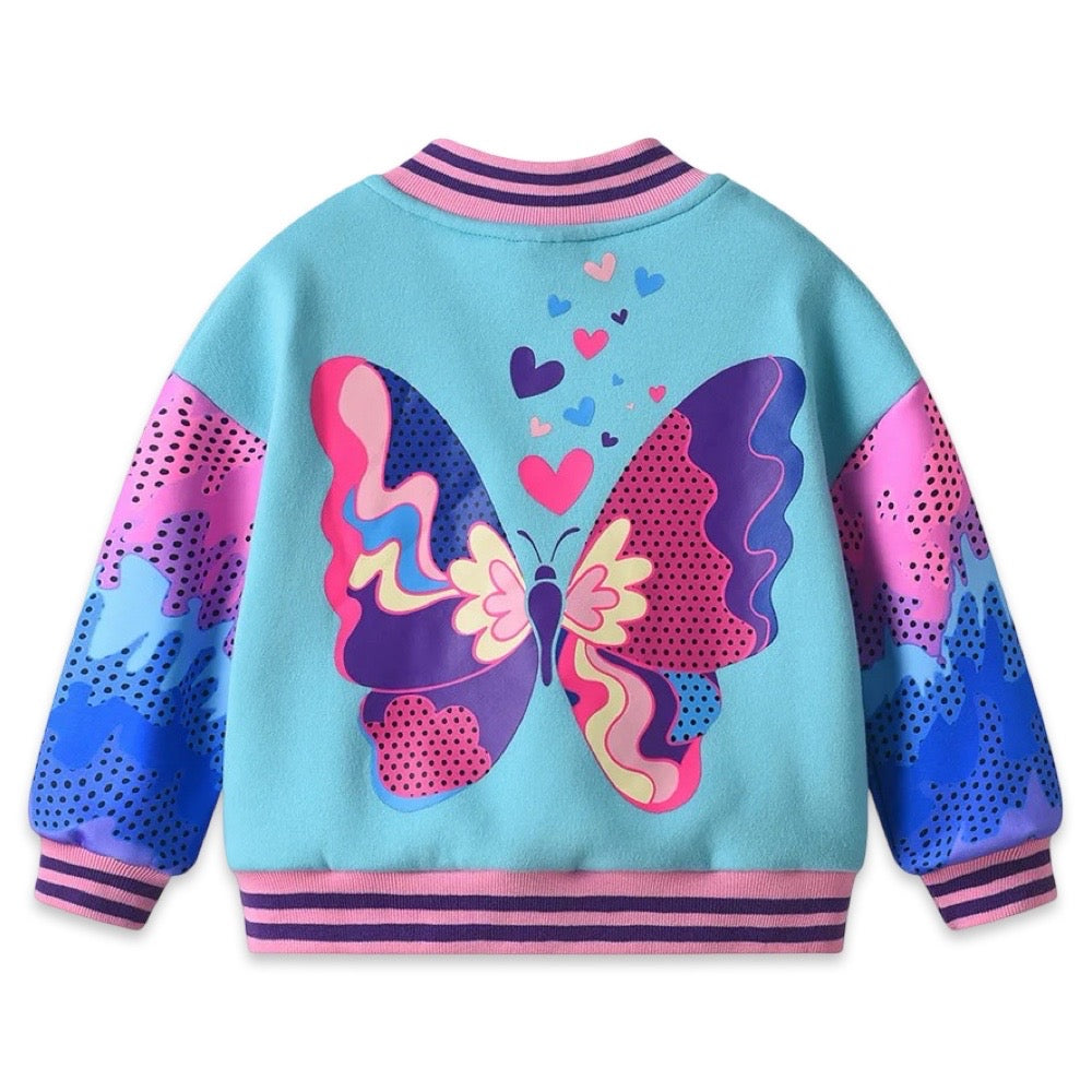 Girls' Butterfly Patch Varsity Bomber Jacket  girls clothing YAG Boutique