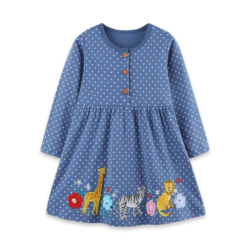 Safari Friends Polka Dot Long Sleeve Girls Dress  girls clothing YAG Boutique