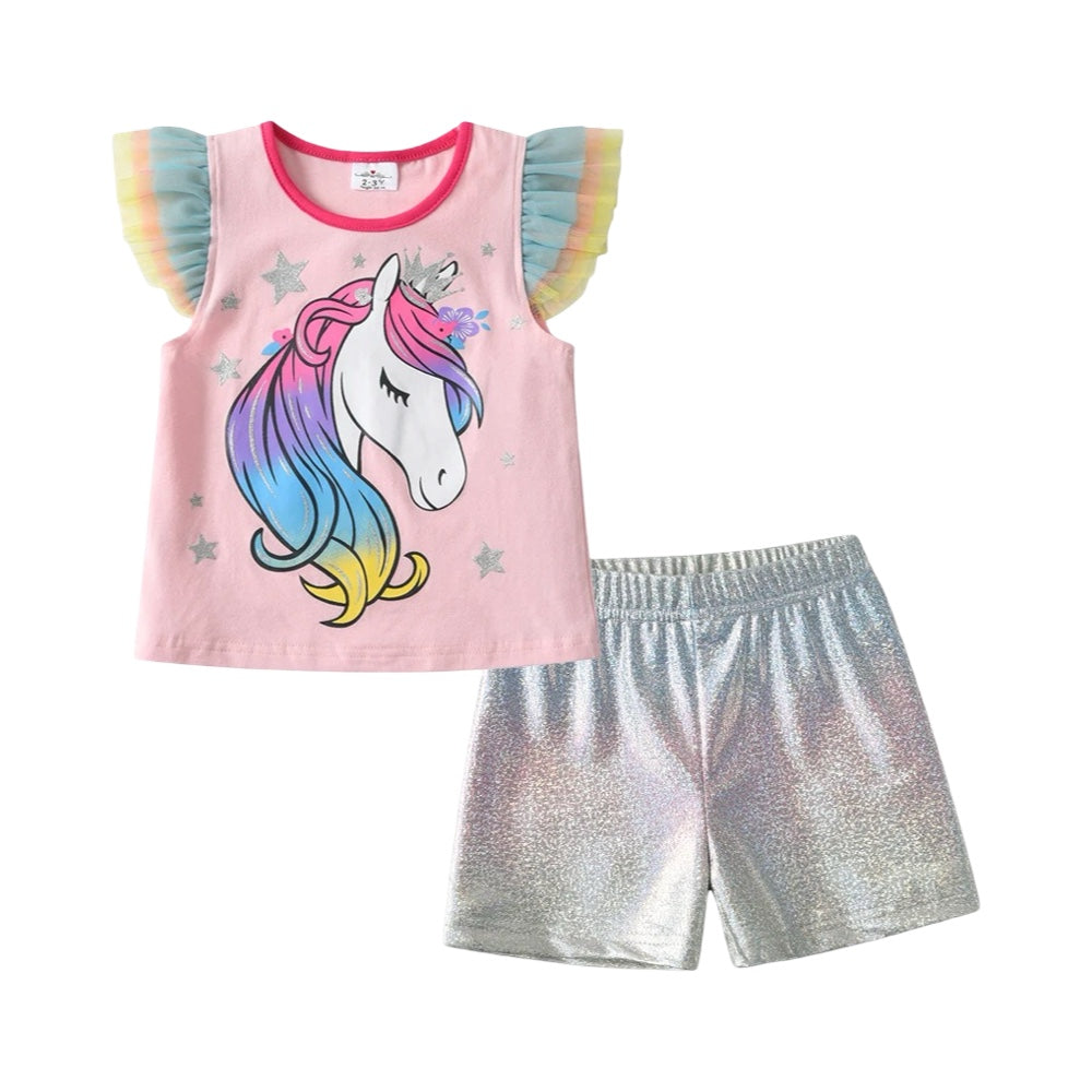 Girls Rainbow Unicorn Summer Set  girls clothing YAG Boutique