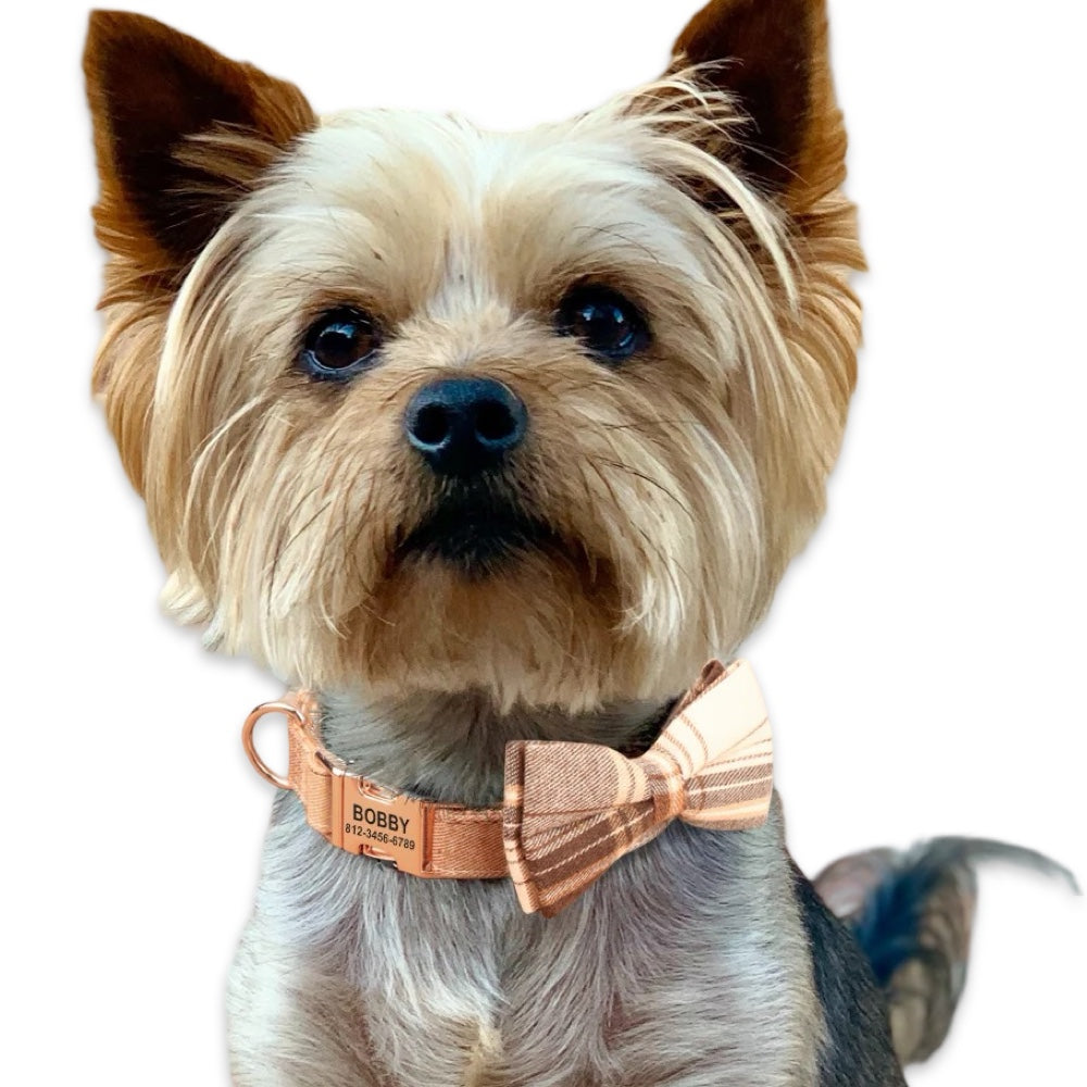 Personalised Plaid Dog Collar with Engraved Name Buckle & Bow Tie  pet accessories YAG Boutique