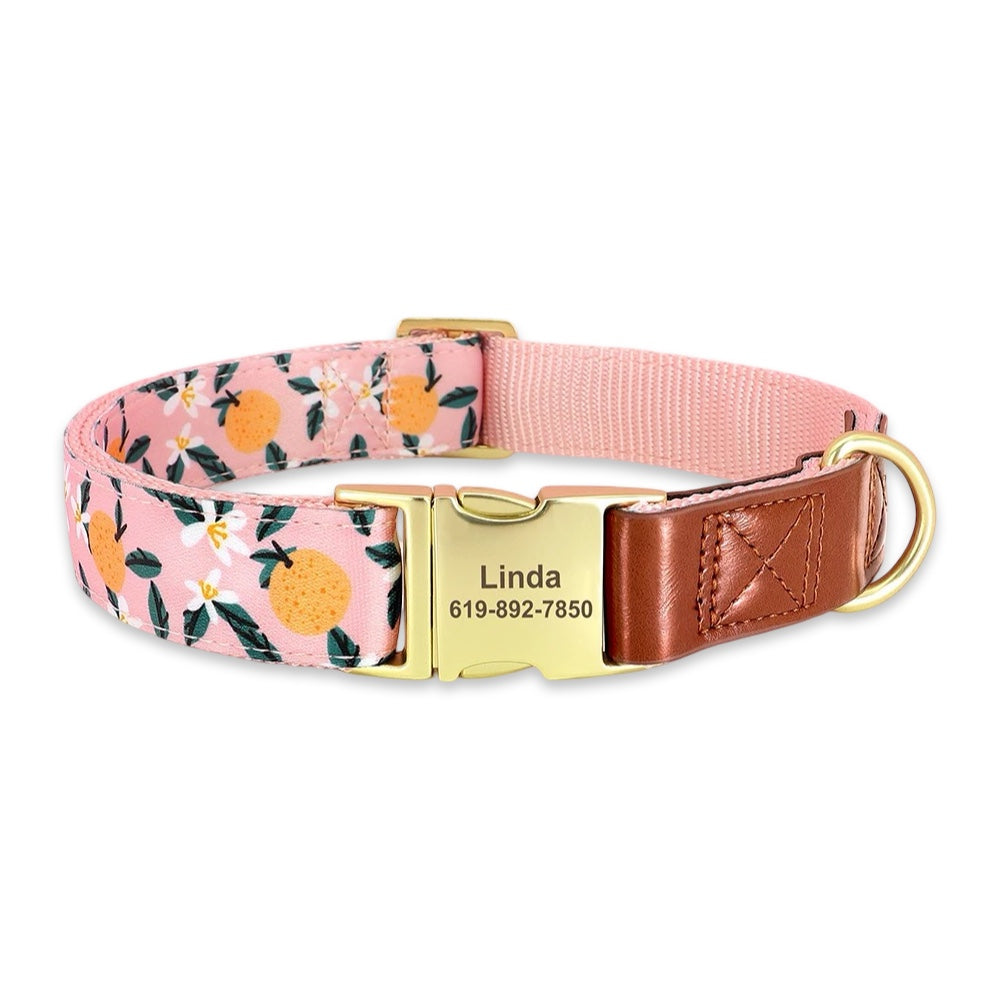 Personalised Floral Dog Collar with Engraved Name Buckle  pet accessories YAG Boutique