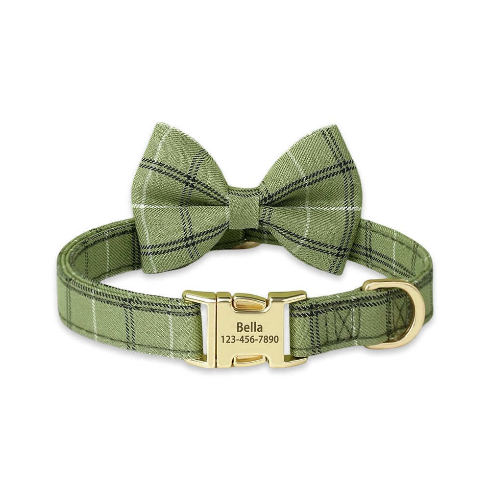 Customisable Plaid Bow Dog Collar  pet accessories YAG Boutique