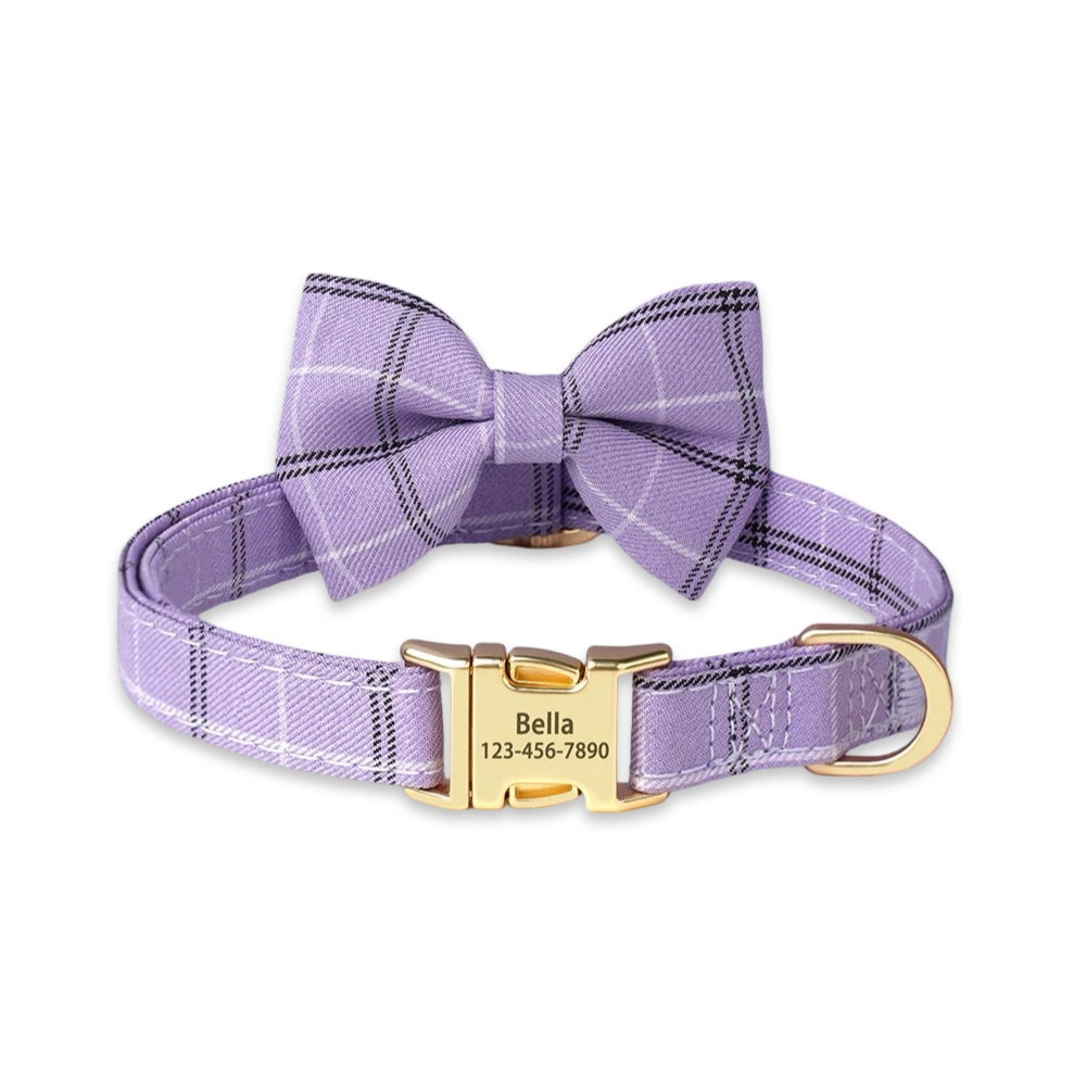 Customisable Plaid Bow Dog Collar  pet accessories YAG Boutique